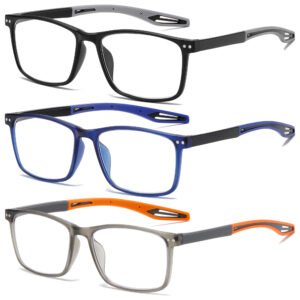 FSRTEP Reading Glasses for Men TR90 Sporty Design Blue Light Blocking Reader Flexible Comfortable Lightweight +2.0